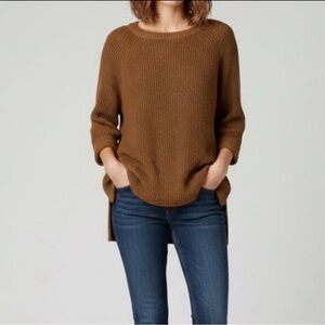 Mote Brown Knit Step Hem 3/4 Sleeve Chunky Sweater Size S